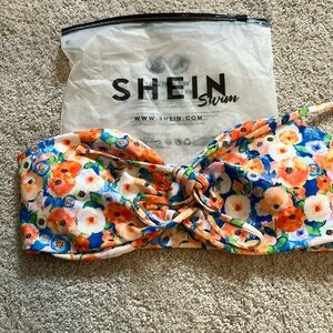 Shein orange floral bathing suit top S